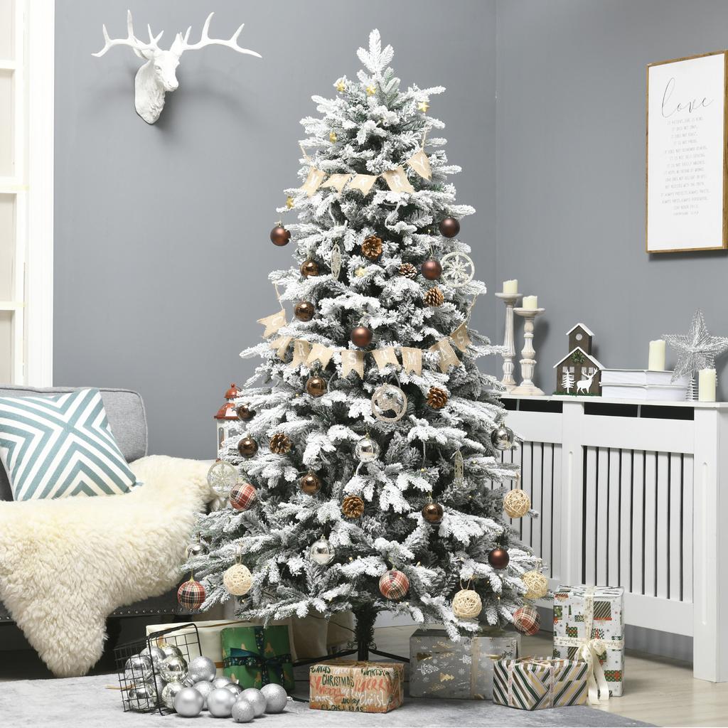 Artificial Christmas Tree, Fir Tree, incl. Artificial Snow, LED Lights, 180 cm, Green + White