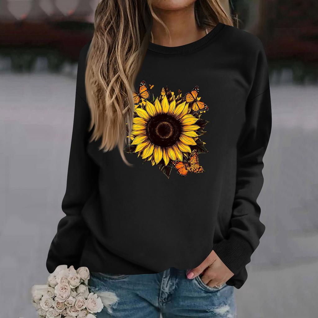 Женская модная повседневная толстовка с длинным рукавом и круглым вырезом с принтом