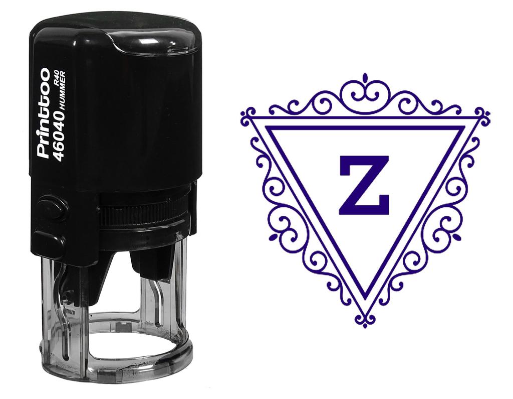 Printtoo Triangle Swirl Border Z Alphabet Monogram Initial Self Inking Rubber Stamp R-40 Office