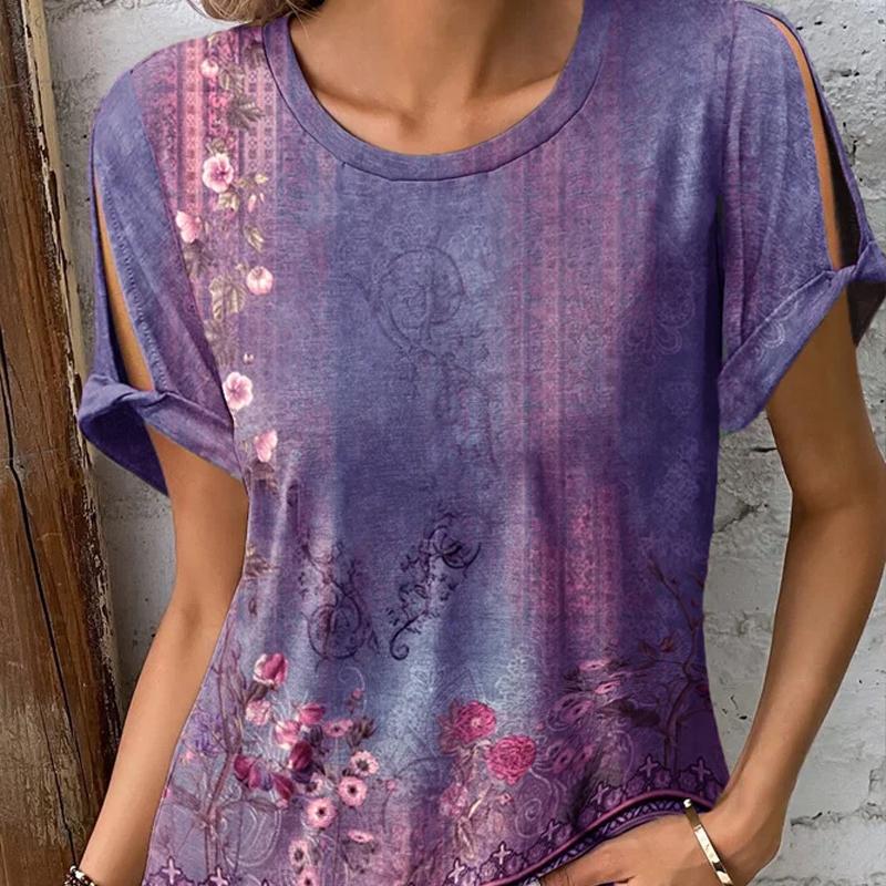 Весенне-летняя новая женская повседневная и удобная футболка с короткими рукавами и принтом в этническом стиле