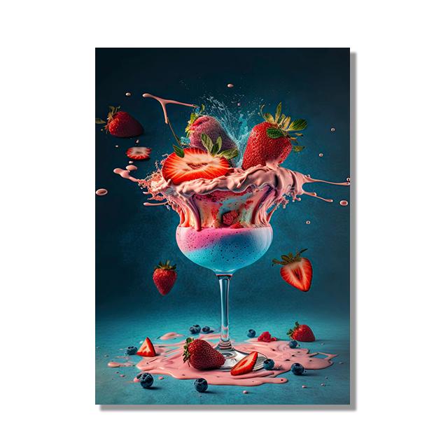 Retro Cocktail Explosion Canvas Painting, Whiskey, Iced Juice, Ice Tea Drinks, Posters Prints,Club, Restaurant, Bar, Home