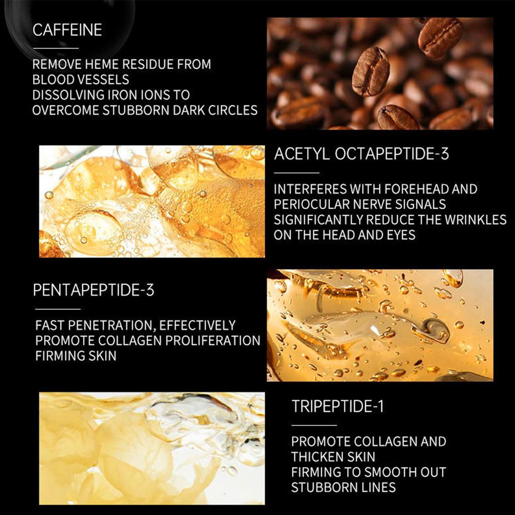 Крем для кожи вокруг глаз с кофеином устраняет отечность, уменьшает темные круги и мешки под глазами, разглаживает мелкие морщинки, подтягивает и увлажняет кожу