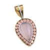 Natural Rose Quartz 925 Solid Sterling Silver Jewelry TwoTone Pendant 1.25" k8M21
