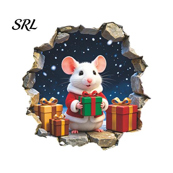 Seasonal Nursery Wall Decorations Mouse Hole Sticker, Christmas Decal, Self Adhesive Holiday Home Atmosphere Cute Mice Sticker for Living Room Bedroom