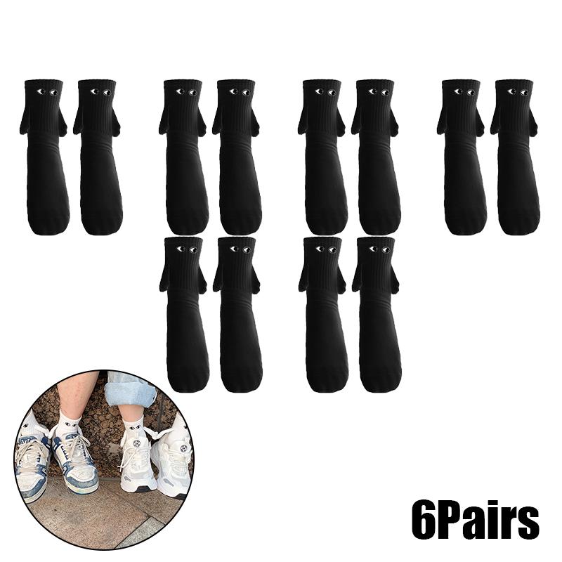 Magnetic Socks with Hands Women Men Fashion Black White Funny Cute Cartoon Eyes Couple Mid-tube Socks for Gifts