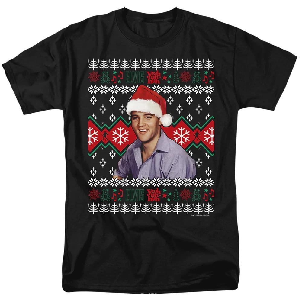 NEW Elvis Ugly Christmas Short Sleeve Cotton Black S-5XL T Shirt C326 Unisex T-Shirt