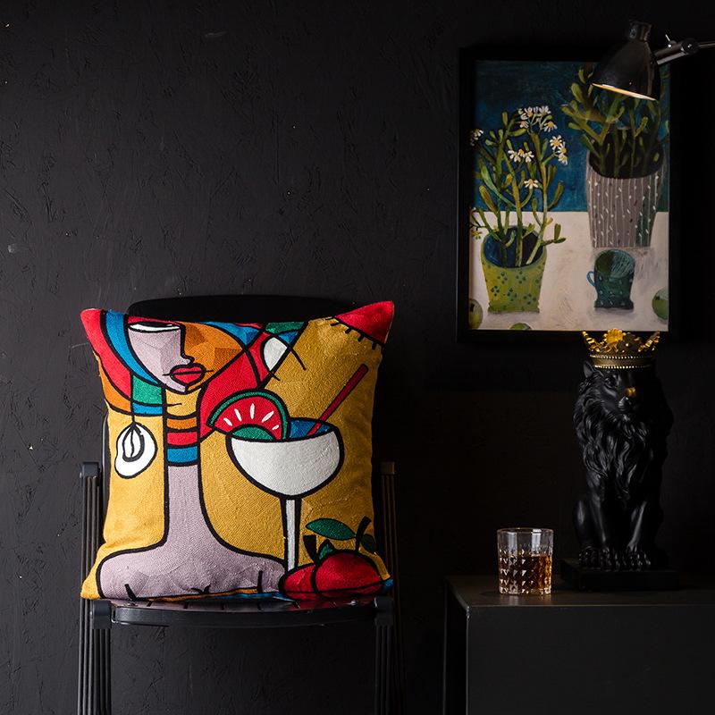 Чехол для подушки в стиле кантри в европейском и американском стиле с изображением Пикассо для гостиной, вышитая подушка для прикроватной подушки