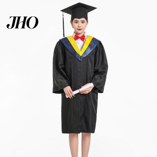 Graduation Uniform Set Bachelor Matte Gown Cap Tassel V-Neck Long Sleeve Attire Robe And Ceremonies Photo Props