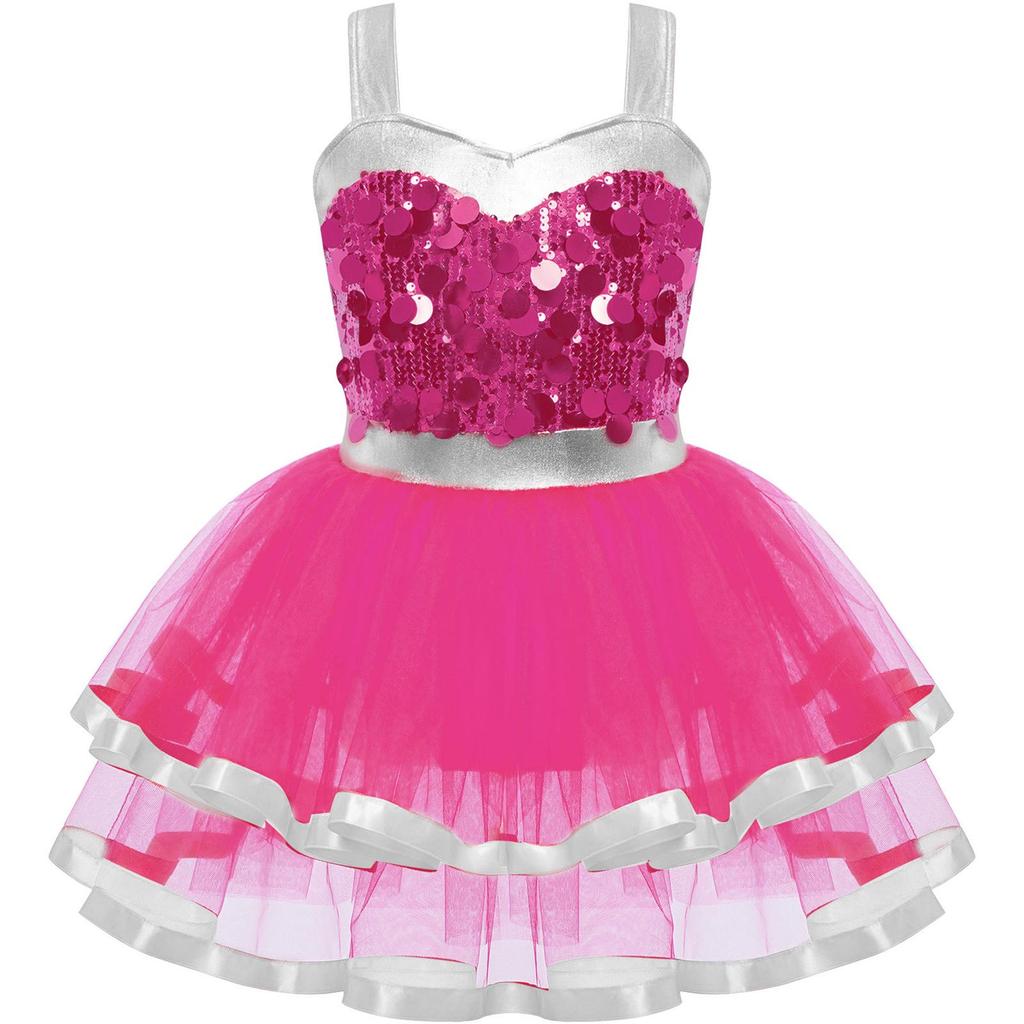 Платье-пачка для танцев для девочек, без рукавов, цветной блок, сверкающие пайетки, костюм для сцены, для выступления