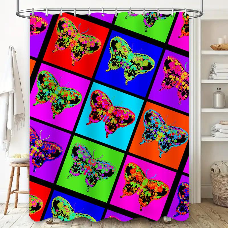 Colorful Butterfly Shower Curtain Bathroom Decor Set Pink Green Blue Red Purple Orange Yellow Black White