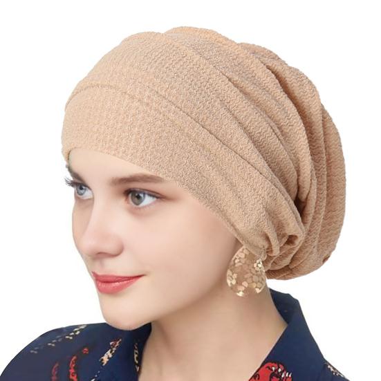 Women Hat Solid Color Pile Design Turban Hat Lightweight Breathable