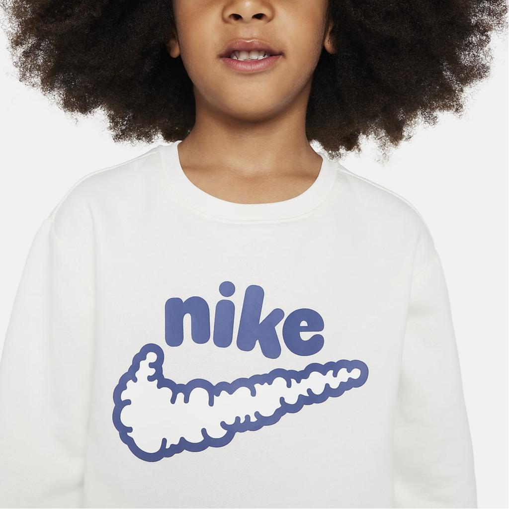 Nike Свитшот с принтом логотипа, круглый вырез, повседневный флис, детские топы, белый DQ3860-133