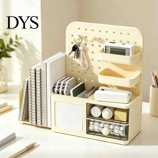 DIY Desktop Storage System Perforated Board Rack Mount Shelf for Office Multifunctional Bookend Organizer Supplies Stationery Book, Multi-Functional