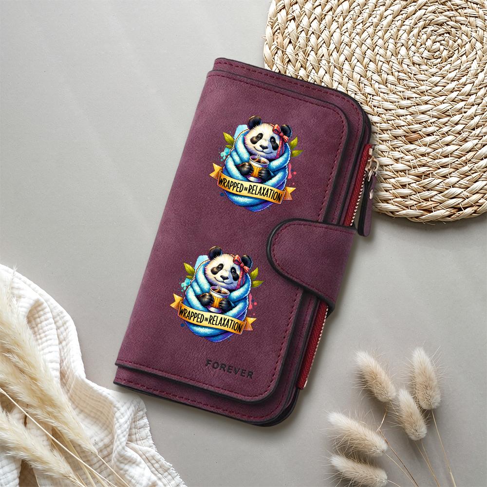 Cute Panda Print Long Wallet PU Leather Multi Card Holder Casual Women Fashion Purse