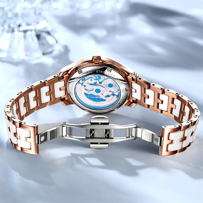 OLEVS Ceramics Women Watches Fashion Colorful Butterfly Dial Automatic Mechanical Watch Top Brand Luxury Ladies Wristwatch Reloj