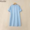 ZANZEA Women Casual Round Neck Summer Short Sleeve Print Dress