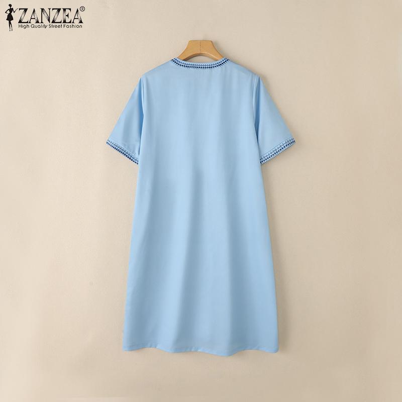ZANZEA Women Casual Round Neck Summer Short Sleeve Print Dress