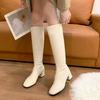 Women Black High Heel Long Boots Fashion Autumn Winter Warm Knee High Boots Soft Leather Thigh High Boots Shoes Zipper Size 42