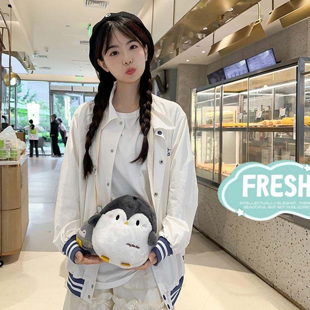 Korean Style Penguin Handbag Doll Funny Messenger Bag Travel Plush Crossbody Bag Outdoor
