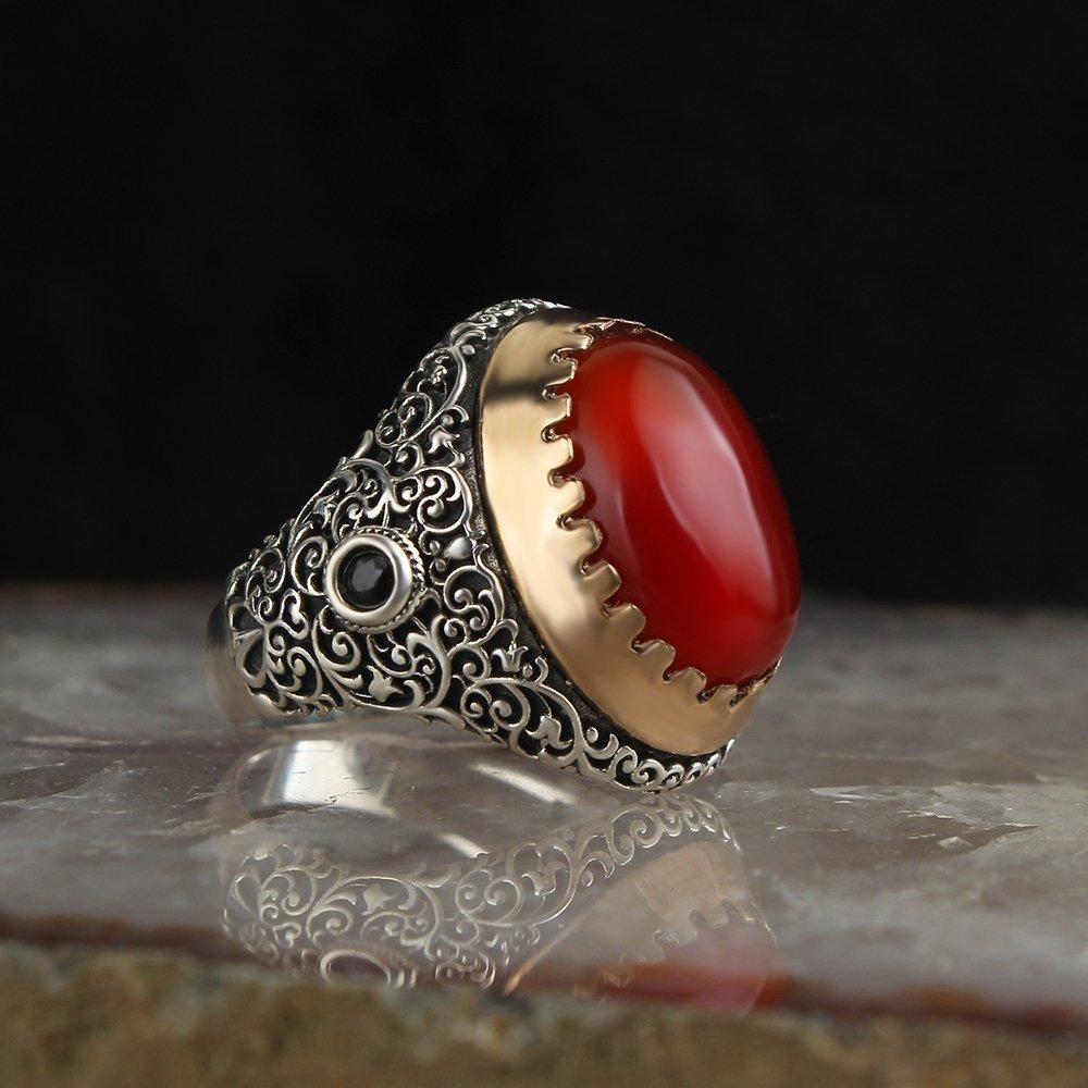 Мужское кольцо Akik Taşlı Desenli из стерлингового серебра 925 пробы