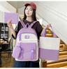 Four-Piece Backpack Set Student School Bag Women's Large Capacity Backpack Color Block Campus Backpack