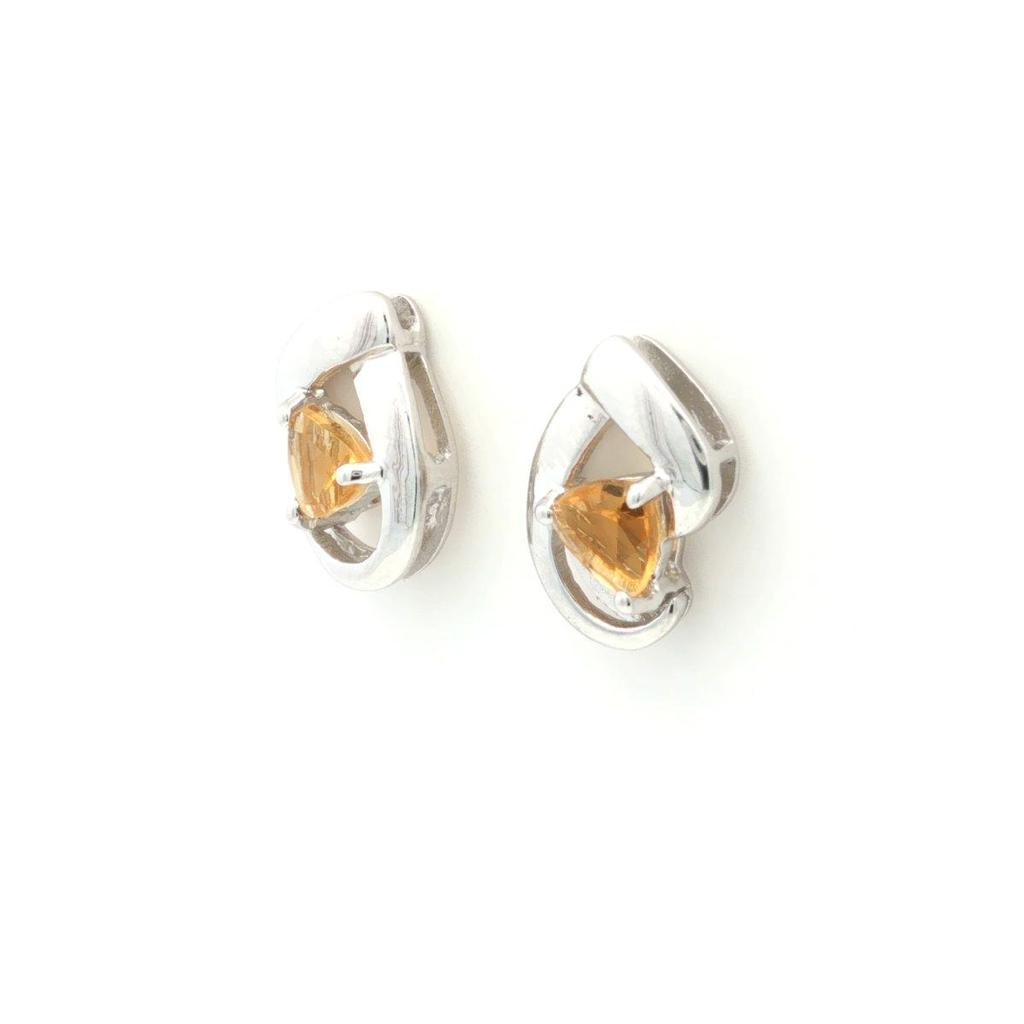 Citrine Trillion Stud Earrings 925 Sterling Silver Rhodium Plated Solitaire Gemstone Earrings Gift for Women