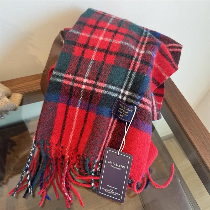Winter Women Scarf Luxury British Pashmina Classic Plaid Soft Female Male Imitation Cashmere Thermal Muffler Men Shawl