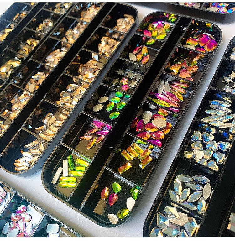 12 сетчатых коробочек для дизайна ногтей, аксессуары со стразами, бриллианты с плоским дном, витражи с бриллиантами, набор для салона дизайна ногтей