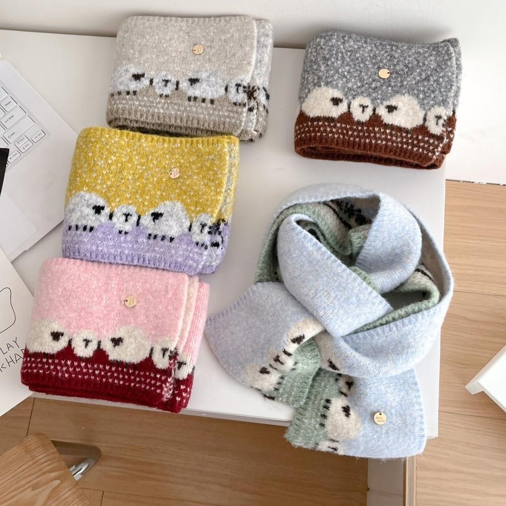 Soft Warm Shawl Cute Sheep Printed Neck Warmer Trend Knitted Scarf Winter