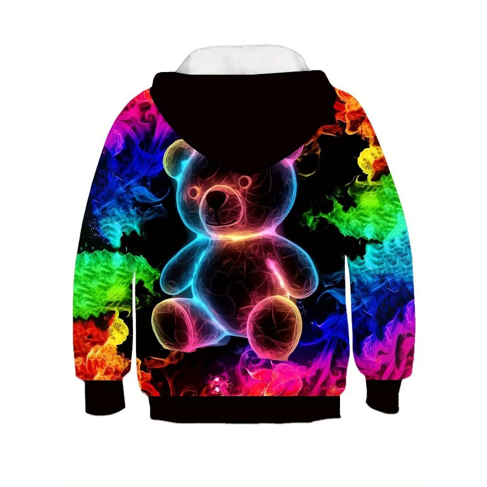 Модная толстовка с длинным рукавом для девочек - яркий красочный графический принт с изображением медведя и пламени, повседневная одежда, идеально подходящая для школы или активного отдыха