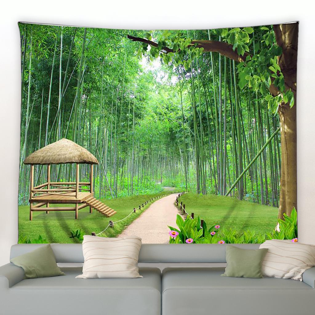 Китайский садовый пейзаж, гобелен, весенне-зеленый бамбуковый арочный мост, природный пейзаж, настенный декор для спальни, комнаты, дома