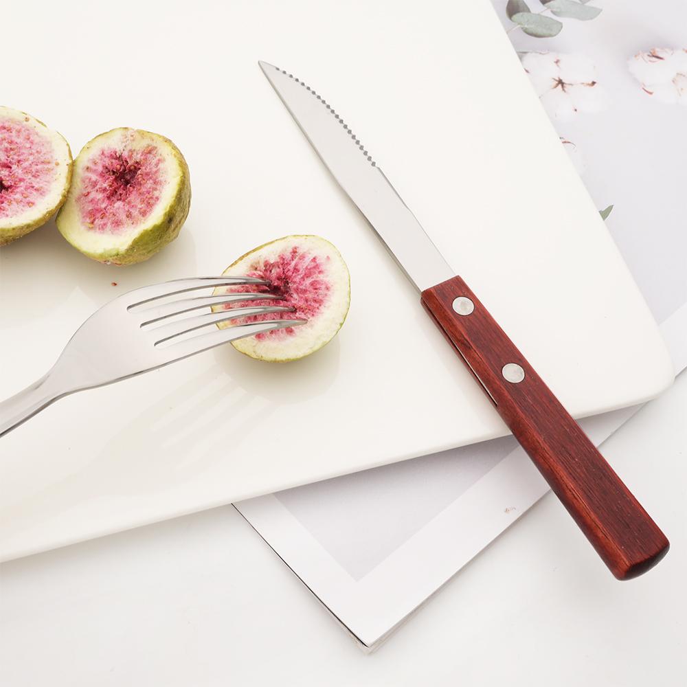 6/24Pcs 304 Stainless Stee Cutlery Set Luxury Wooden Handle Dinnerware Flatware Set Kitchen Western Knife Spoon Fork Tableware