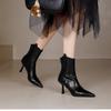 High-heeled Stiletto Shoes Women's Autumn and Winter New Stiletto Women's Short Boots Rear Zipper Leather Boots Pointed Brown Slim Boots