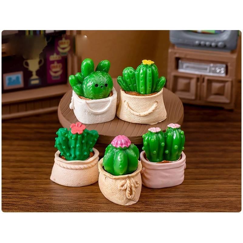 Creative Moss Miniature Artificial Cactus Cartoon Style Resin Garden Decor Piece