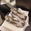 Shallow mouth empty rhinestone bow empty sandals high heels summer new one-pedal sandals women