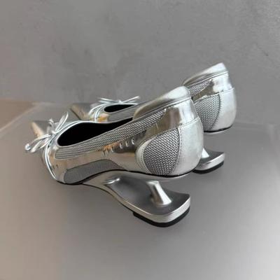 Новые туфли Мэри Джейн с бантом, спортивные, в стиле ретро, с острым носком, с мелким вырезом, на подвесном каблуке, противоскользящие, износостойкие, на высоком каблуке