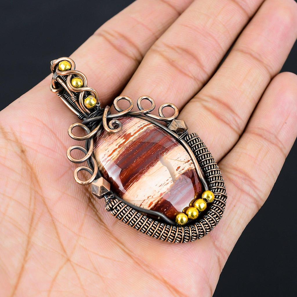 Драгоценный камень Red River Jasper из чистой медной проволоки, обернутый кулоном ручной работы