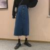 Женская джинсовая юбка А-силуэта средней длины с высокой талией - большой размер, осенний ретро-корейский гонконгский стиль