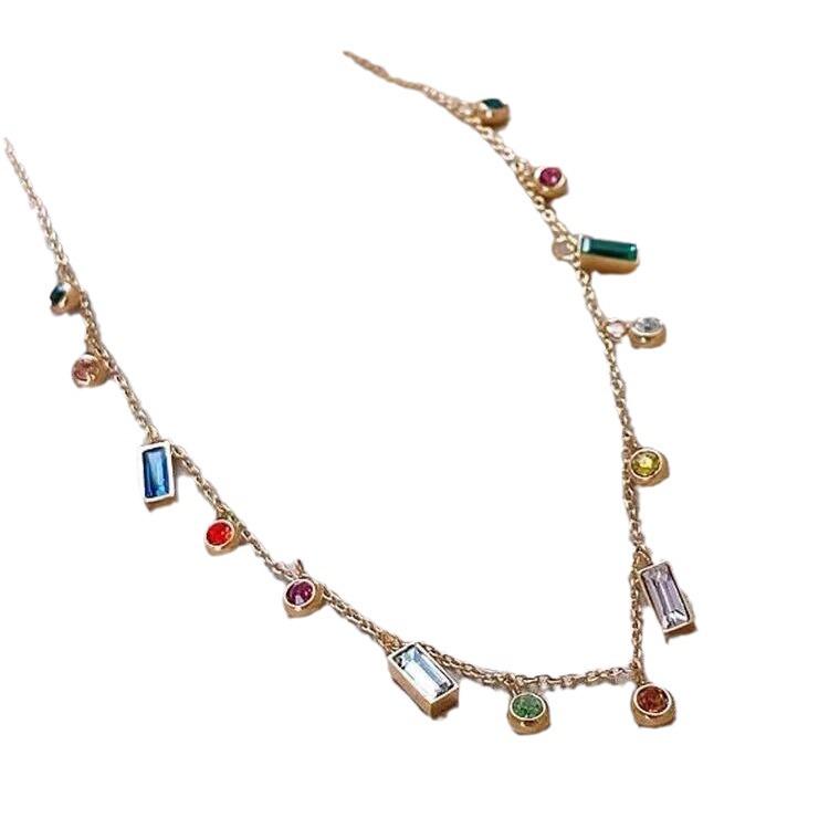 High-End Colorful Zircon Dopamine Necklace: Women's Titanium Steel European & American Style Clavicle Chain, Niche Design, Unique Personality.