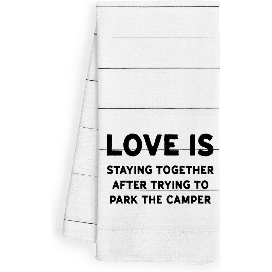 Camping Kitchen Towels, Camping Decor, Camper Towels, Camper Hand Towels, Camper RV Decor, Camper Gifts, Love is Staying Together, 16x24 Inches