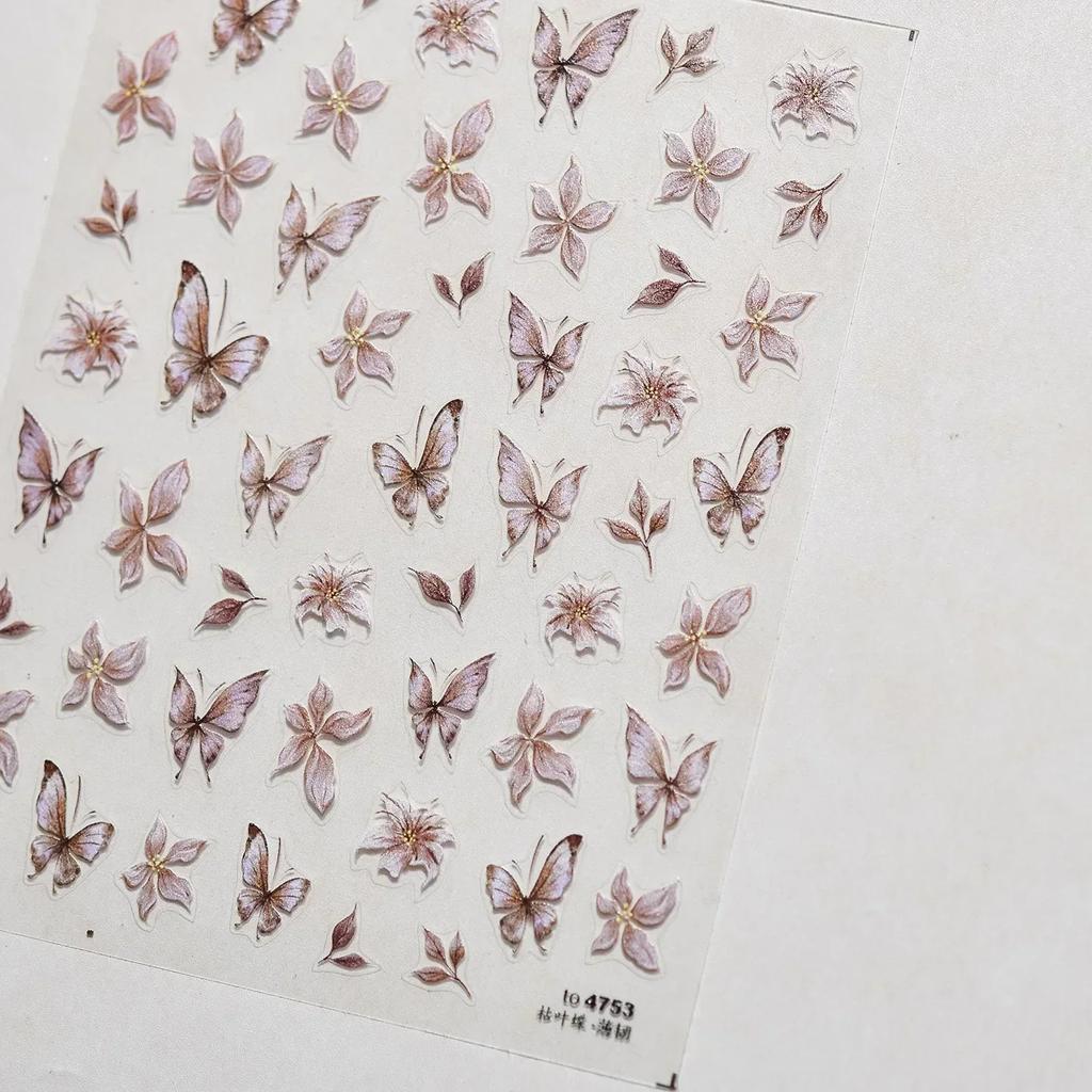 Vigorous Pink Butterfly Gradient Petal Flower Shiny Stars 5D Soft Self Adhesive Nail Art Decoration Sticker Manicure Decal DIY