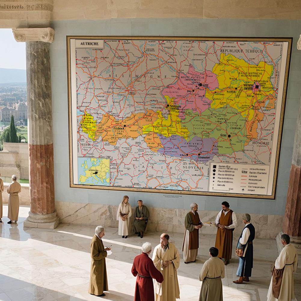 Карта французской серии - административная карта Австрии, настенный декор, подарок, туристический/образовательный инструмент, для гостиной, ванной комнаты, домашнего офиса