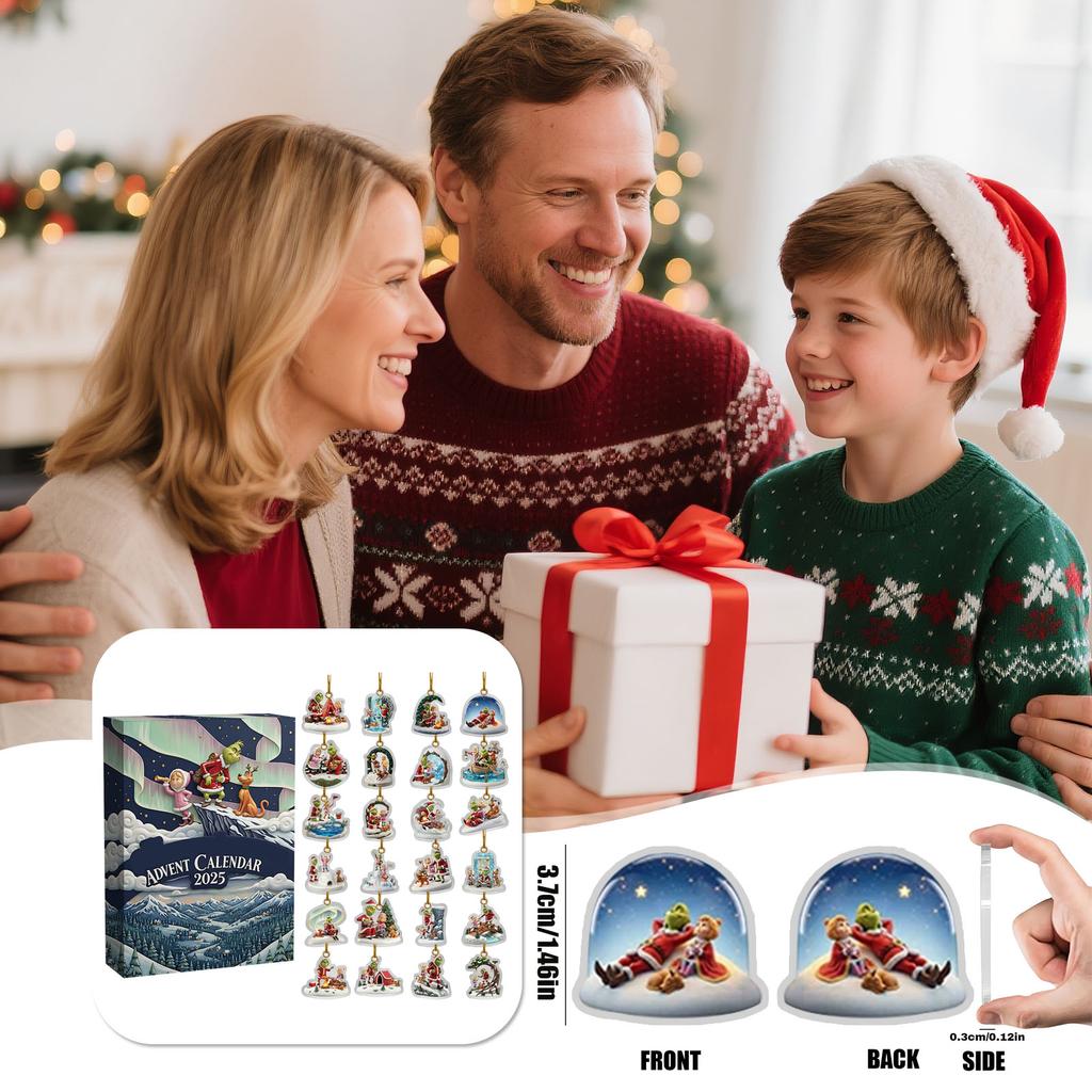 Календарь Адвента 2025, 24 дня Рождественский календарь обратного отсчета с 24 шт. украшений, Ежедневные сюрпризы для отдыха, 2D акриловые украшения Рождественский декор