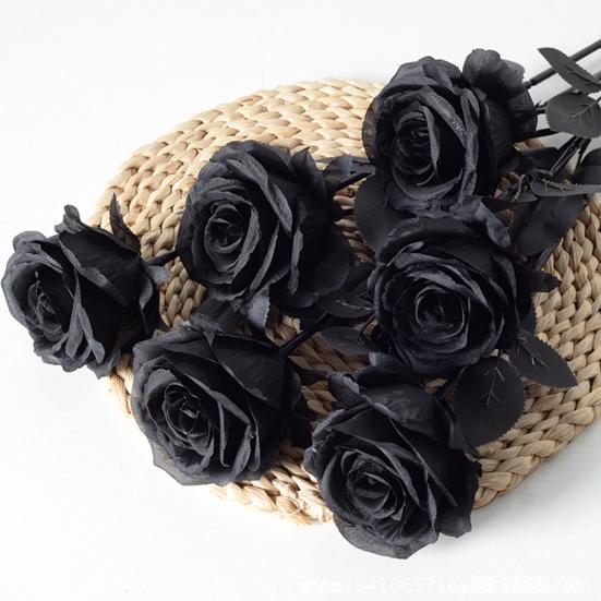 Готическая Искусственная Черная Роза Реалистичный Поддельный Шелковый Цветок Хэллоуин Домашний Офис Стол Центральная часть Искусственная Цветочная Ветка Цветочная Композиция Украшение