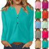 Women's T Shirt Solid Color Button Long Sleeve Daily Weekend Fashion Basic V- Neck Regular Top