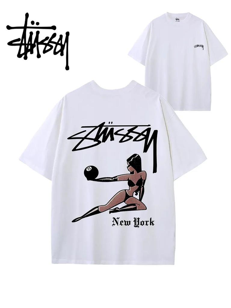 Свободная хлопковая футболка STUSSY с принтом