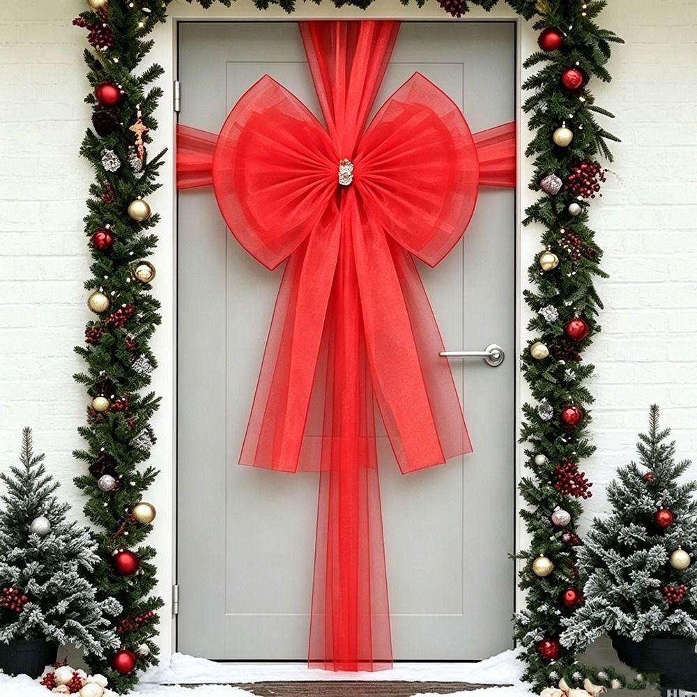Large Size Christmas Door Bow Long Ribbon Large Ribbon Bow Decorative Door Bow Home Decoration