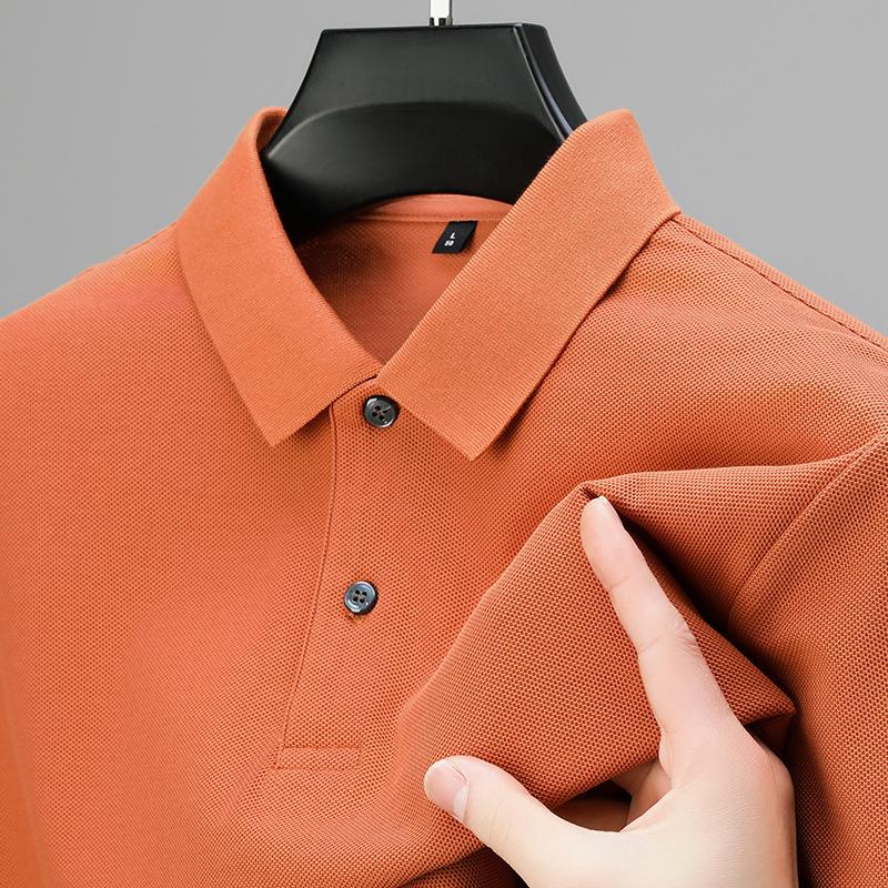 Мужская деловая повседневная хлопковая футболка-поло с коротким рукавом и лацканами, свободная однотонная футболка для мужчин
