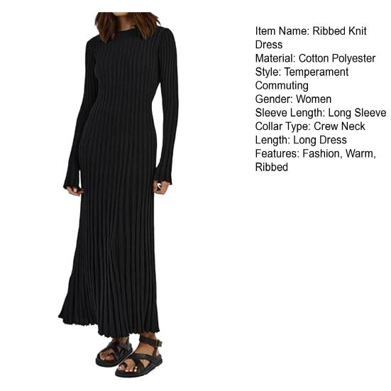 Женское платье макси с длинным рукавом, рубчатой вязки, с круглым вырезом, облегающее, платье-свитер, эластичное, приталенное, с завязками