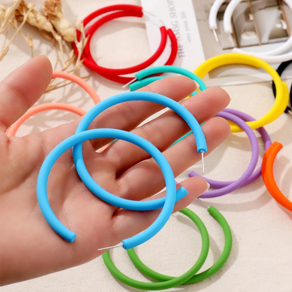 Simple Candy Color Personality Geometric Round Earrings Women Jewelry Hoop Earrings C-shaped